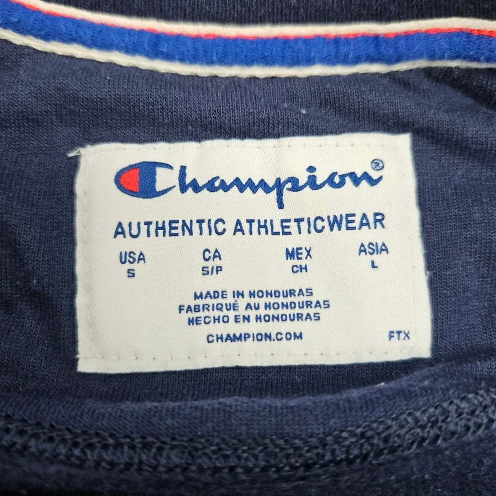Champion Navy Blue Crewneck Sweatshirt Classic‎ Logo Ringer Style Size S